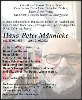 Traueranzeige von Hans-Peter Männicke  von Magdeburger Volksstimme