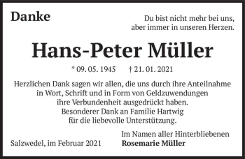 Traueranzeige von Hans-Peter Müller  von Magdeburger Volksstimme
