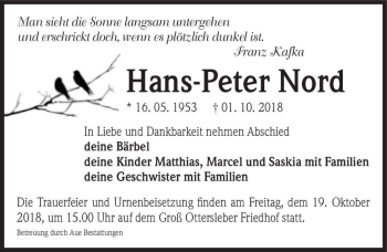 Traueranzeige von Hans-Peter Nord  von Magdeburger Volksstimme