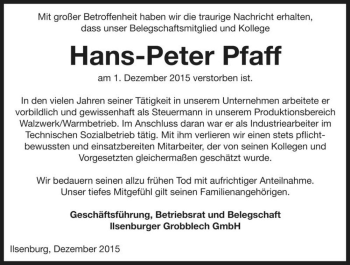 Traueranzeige von Hans-Peter Pfaff  von Magdeburger Volksstimme