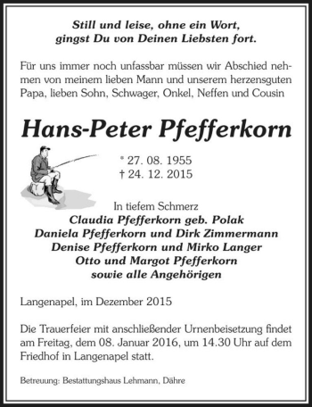 Traueranzeige von Hans-Peter Pfefferkorn  von Magdeburger Volksstimme