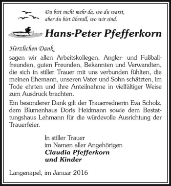 Traueranzeige von Hans-Peter Pfefferkorn  von Magdeburger Volksstimme
