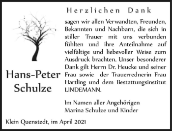 Traueranzeige von Hans-Peter Schulze  von Magdeburger Volksstimme