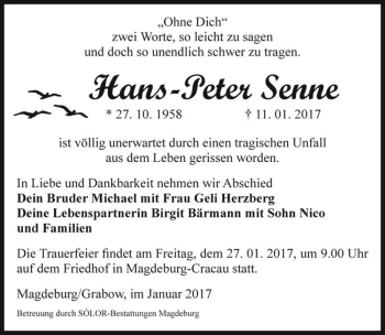 Traueranzeige von Hans-Peter Senne  von Magdeburger Volksstimme