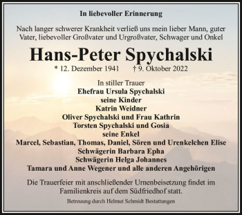 Traueranzeige von Hans-Peter Spychalski  von Magdeburger Volksstimme