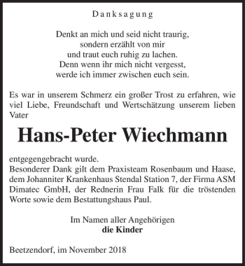 Traueranzeige von Hans-Peter Wiechmann  von Magdeburger Volksstimme