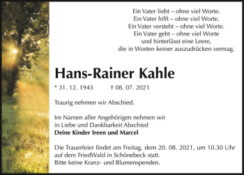 Traueranzeige von Hans-Rainer Kahle  von Magdeburger Volksstimme