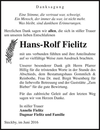 Traueranzeige von Hans-Rolf Fielitz  von Magdeburger Volksstimme