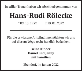 Traueranzeige von Hans-Rudi Rölecke  von Magdeburger Volksstimme