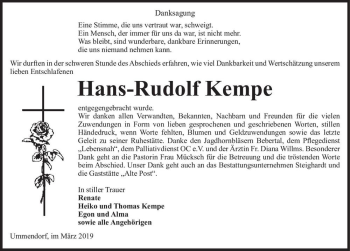 Traueranzeige von Hans-Rudolf Kempe  von Magdeburger Volksstimme