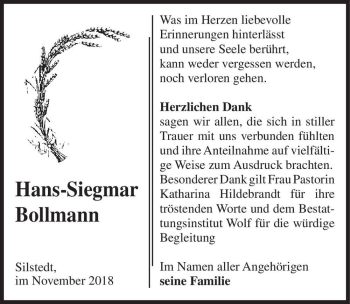 Traueranzeige von Hans-Siegmar Bollmann  von Magdeburger Volksstimme
