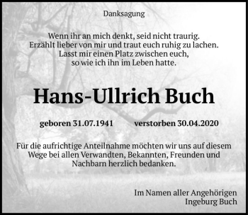 Traueranzeige von Hans-Ullrich Buch  von Magdeburger Volksstimme