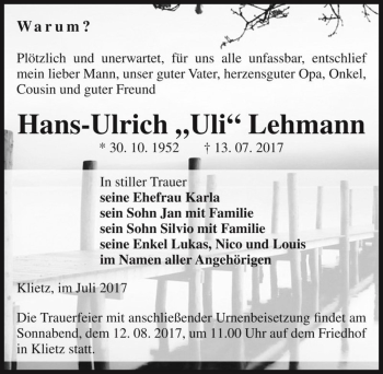 Traueranzeige von Hans-Ulrich 