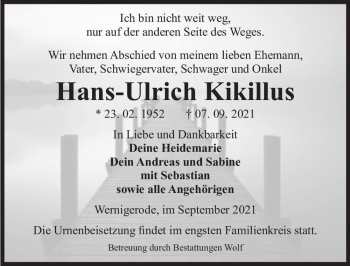 Traueranzeige von Hans-Ulrich Kikillus  von Magdeburger Volksstimme