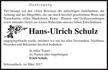 Traueranzeige von Hans-Ulrich Schulz  von Magdeburger Volksstimme