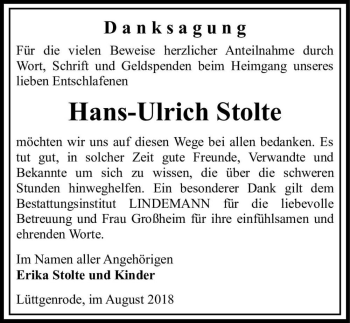 Traueranzeige von Hans-Ulrich Stolte  von Magdeburger Volksstimme