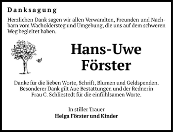 Traueranzeige von Hans-Uwe Förster  von Magdeburger Volksstimme