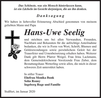 Traueranzeige von Hans-Uwe Seelig  von Magdeburger Volksstimme