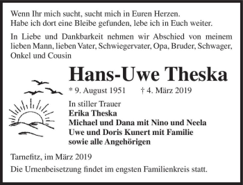 Traueranzeige von Hans-Uwe Theska  von Magdeburger Volksstimme