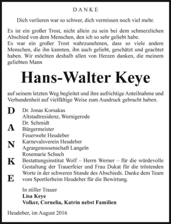 Traueranzeige von Hans-Walter Keye  von Magdeburger Volksstimme