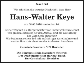 Traueranzeige von Hans-Walter Keye  von Magdeburger Volksstimme