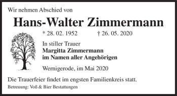 Traueranzeige von Hans-Walter Zimmermann  von Magdeburger Volksstimme