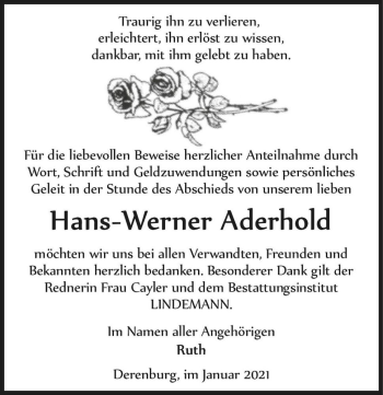 Traueranzeige von Hans-Werner Aderhold  von Magdeburger Volksstimme