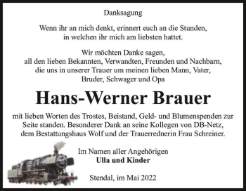 Traueranzeige von Hans-Werner Brauer  von Magdeburger Volksstimme