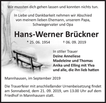 Traueranzeige von Hans-Werner Brückner  von Magdeburger Volksstimme