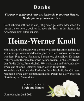Traueranzeige von Hans-Werner Knoll  von Magdeburger Volksstimme