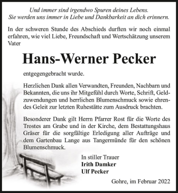 Traueranzeige von Hans-Werner Pecker  von Magdeburger Volksstimme