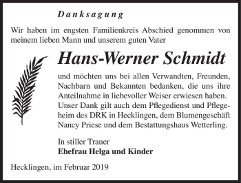 Traueranzeige von Hans-Werner Schmidt  von Magdeburger Volksstimme