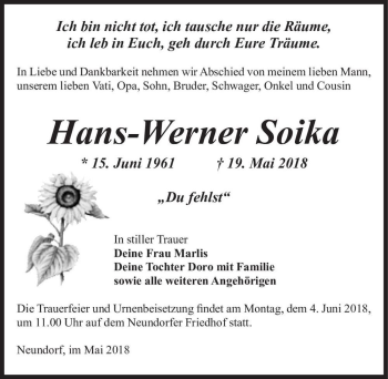 Traueranzeige von Hans-Werner Soika  von Magdeburger Volksstimme