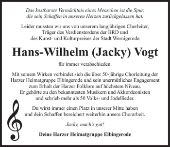 Traueranzeige von Hans-Wilhelm 