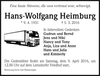 Traueranzeige von Hans-Wolfgang Heimburg  von Magdeburger Volksstimme