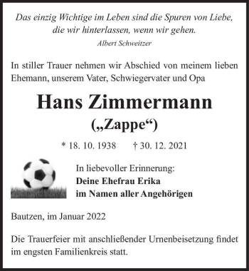 Traueranzeige von Hans 