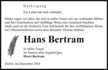 Traueranzeige von Hans Bertram  von Magdeburger Volksstimme