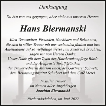 Traueranzeige von Hans Biermanski  von Magdeburger Volksstimme