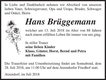 Traueranzeige von Hans Brüggemann  von Magdeburger Volksstimme