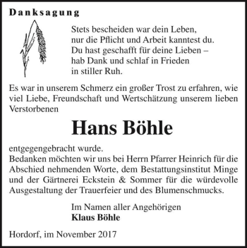 Traueranzeige von Hans Böhle  von Magdeburger Volksstimme