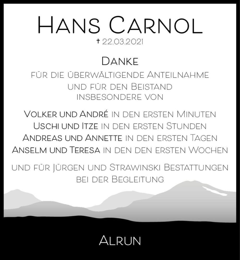  Traueranzeige für Hans Carnol  vom 21.04.2021 aus Magdeburger Volksstimme