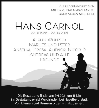Traueranzeige von Hans Carnol  von Magdeburger Volksstimme