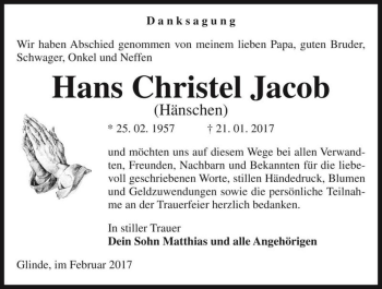 Traueranzeige von Hans Christel Jacob  von Magdeburger Volksstimme