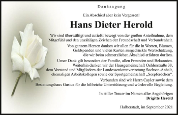 Traueranzeige von Hans Dieter Herold  von Magdeburger Volksstimme
