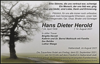Traueranzeige von Hans Dieter Herold  von Magdeburger Volksstimme