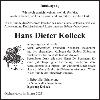 Traueranzeige von Hans Dieter Kolleck  von Magdeburger Volksstimme