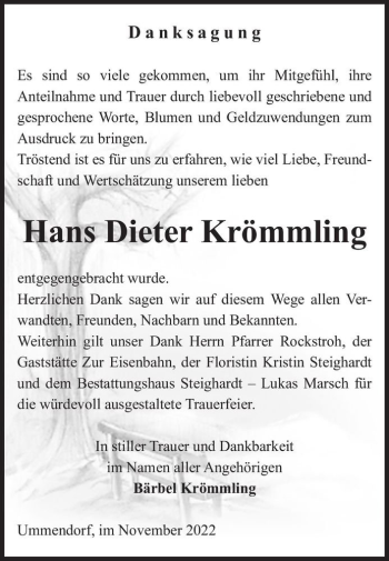 Traueranzeige von Hans Dieter Krömmling  von Magdeburger Volksstimme