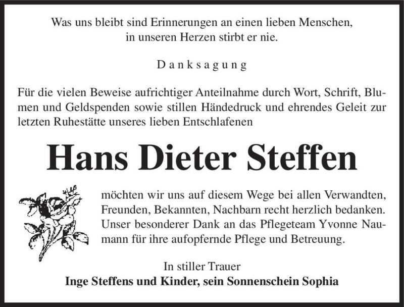  Traueranzeige für Hans Dieter Steffen  vom 31.12.2020 aus Magdeburger Volksstimme
