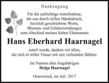 Traueranzeige von Hans Eberhard Haarnagel  von Magdeburger Volksstimme