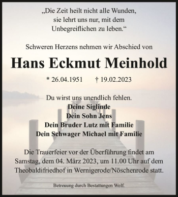 Traueranzeige von Hans Eckmut Meinhold  von Magdeburger Volksstimme